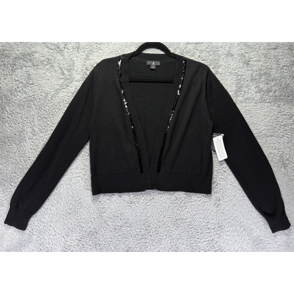 Jason Wu Large Black Cropped Open Front Sequin Cardigan Sweater Classic‎ NWT - Picture 4 of 13